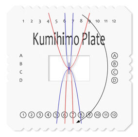 Top-down view of Kumihimo plate with cord